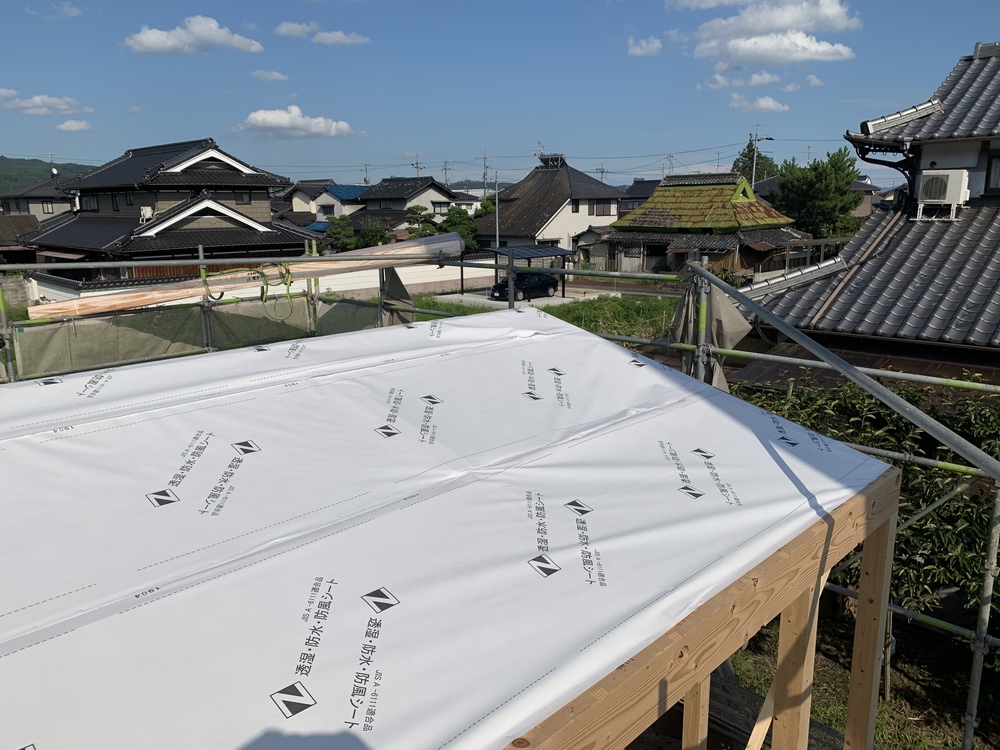 木まま　平屋　棟上げ